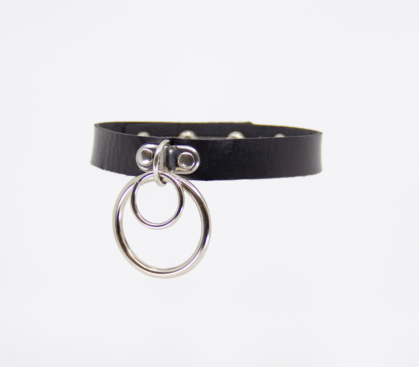 Love in Leather Dainty Faux Leather Black Choker Collar with Snap Closure and Silver Double O Rings