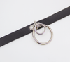 Love in Leather Dainty Faux Leather Black Choker Collar with Snap Closure and Silver Double O Rings