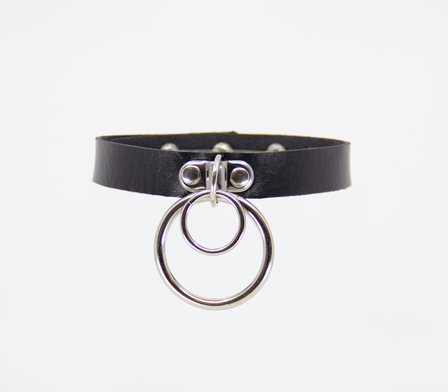 Love in Leather Dainty Faux Leather Black Choker Collar with Snap Closure and Silver Double O Rings