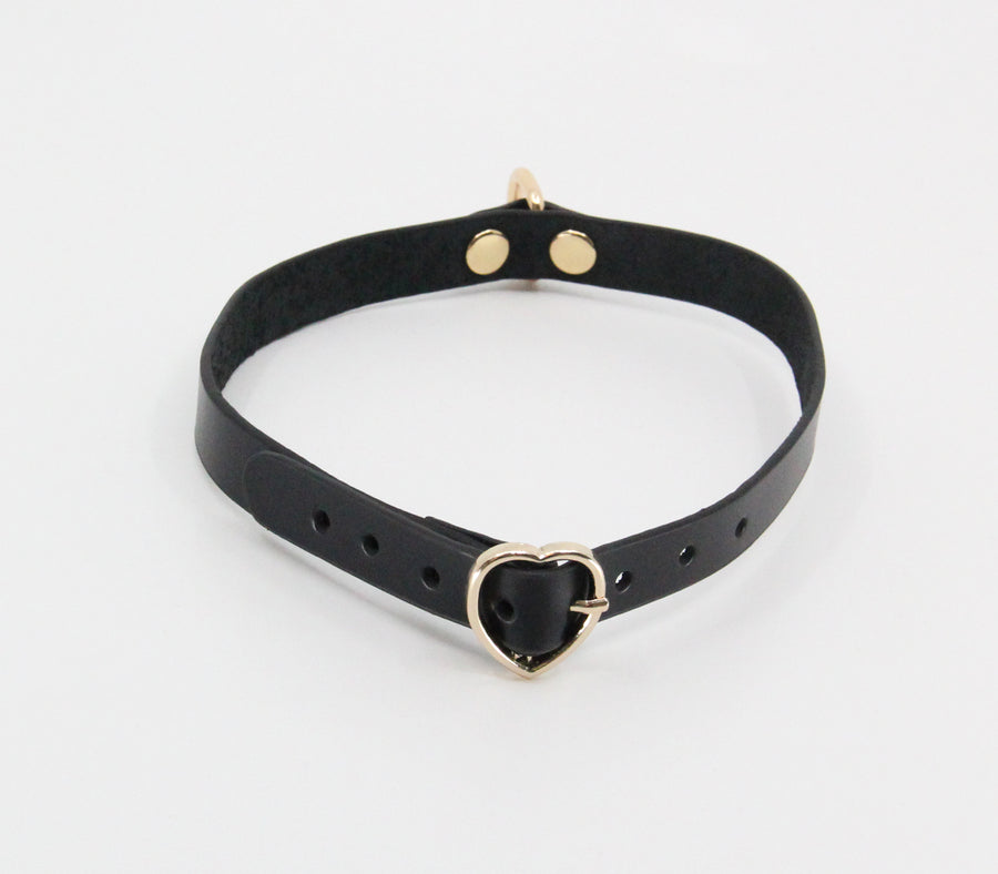Love in Leather Dainty Soft Leather Adjustable Collar with Heart Buckle