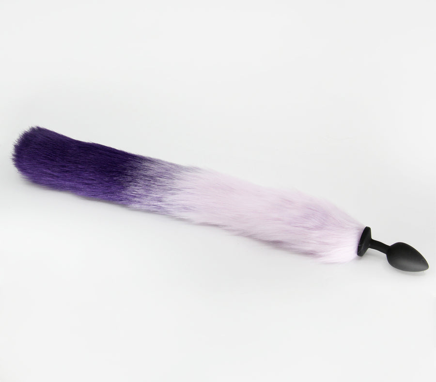 Love in Leather Deluxe Silicone Small Black Butt Plug with Purple and Lilac Faux Fur Fox Tail