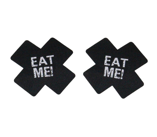 Love in Leather EAT ME Satin Cross Reusable Nipple Pasties