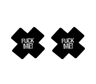 Love in Leather FUCK ME Reusable Satin Cross Nipple Pasties