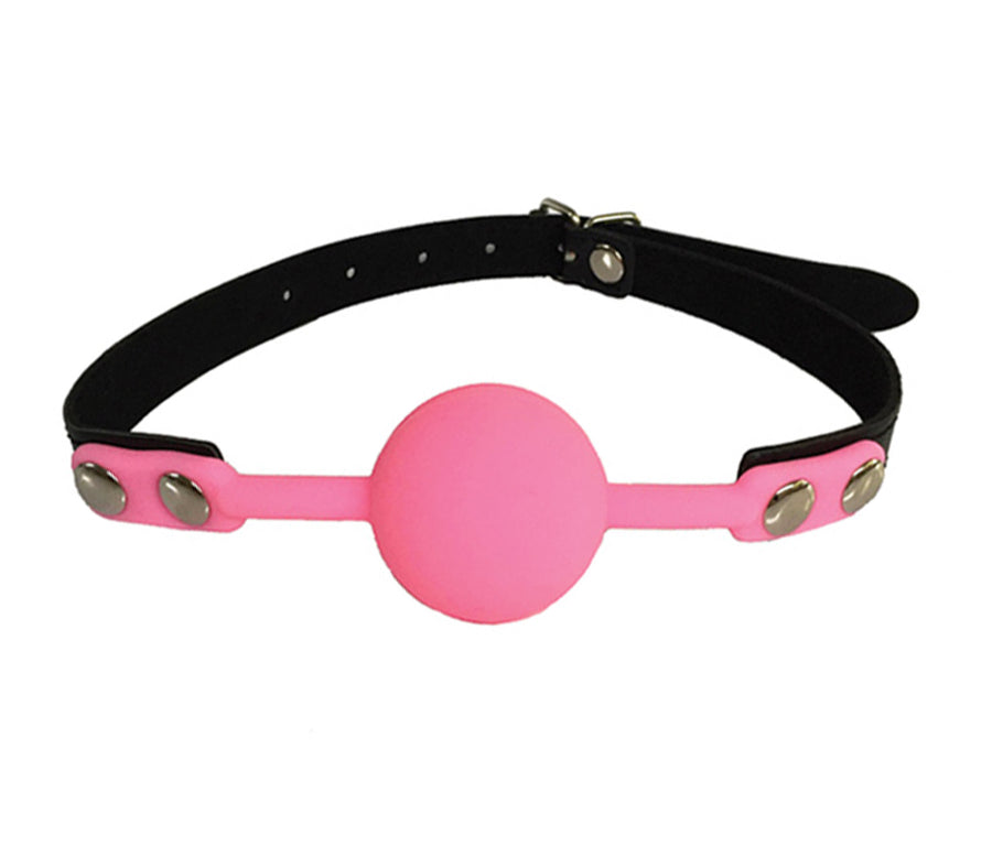 Love in Leather Faux Grained Black Leather Gag with Solid Silicone Pink Ball