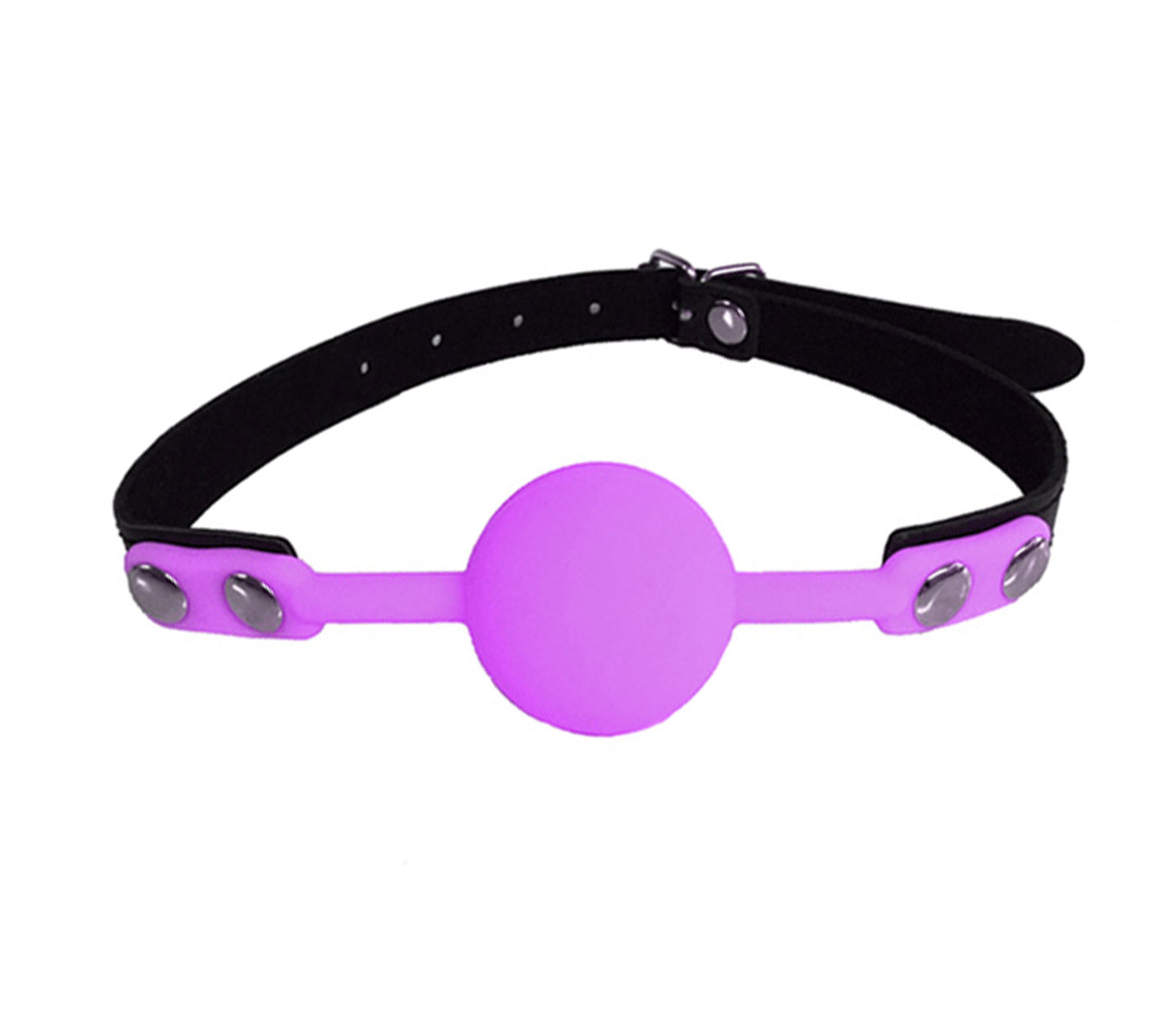 Love in Leather Faux Grained Black Leather Gag with Solid Silicone Purple Ball