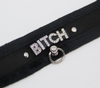 Love in Leather Fluffy Diamante BITCH Collar Black with O Ring