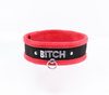 Love in Leather Fluffy Diamante BITCH Collar Red Black with O Ring