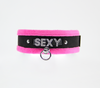 Love in Leather Fluffy Diamante SEXY Collar Pink Black with O Ring