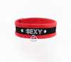 Love in Leather Fluffy Diamante SEXY Collar Red Black with O Ring