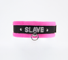 Love in Leather Fluffy Diamante SLAVE Collar Pink Black with O Ring