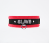 Love in Leather Fluffy Diamante SLAVE Collar Red Black with O Ring