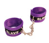 Love in Leather Fluffy Diamante SLAVE Wrist Restraints Purple Black Handcuffs