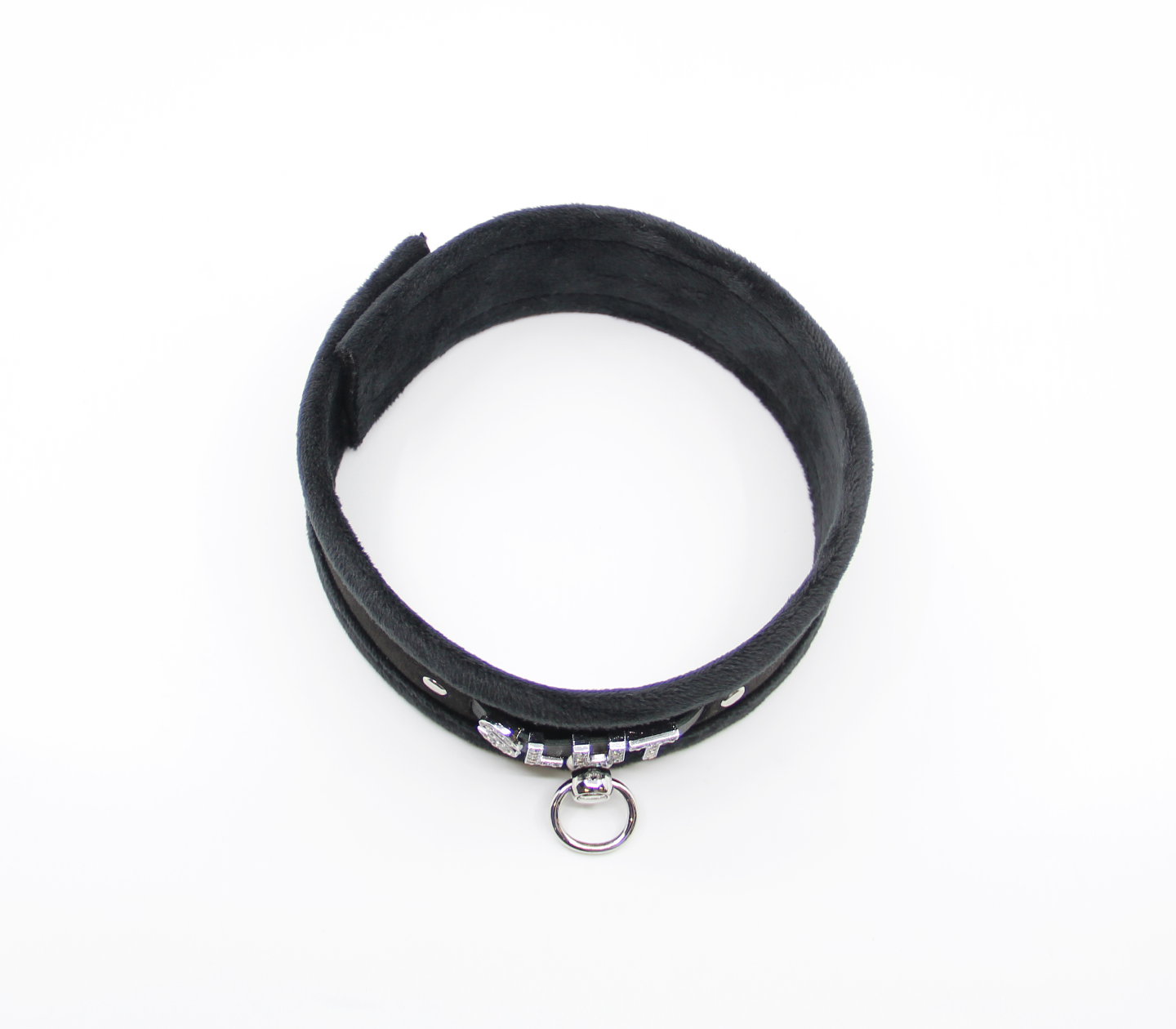 Love in Leather Fluffy Diamante SLUT Collar Black with O Ring