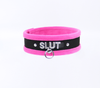 Love in Leather Fluffy Diamante SLUT Collar Pink Black with O Ring