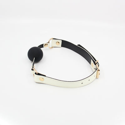 Love in Leather Glow in The Dark Photoluminescent Faux Grained Leather Gag with Solid Black Ball
