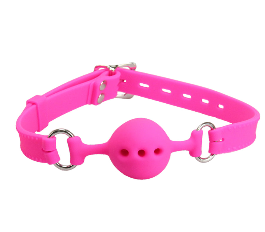 Love in Leather Silicone Breathable Ball Gag with Silicone Straps and Lockable Closure Hot Pink