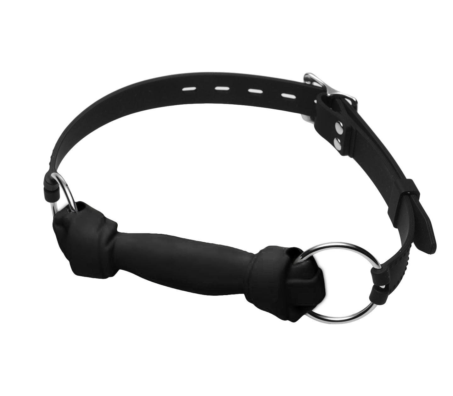 Love in Leather Silicone Dog Chew Bone Bite Gag with Lockable Buckle Closure Black