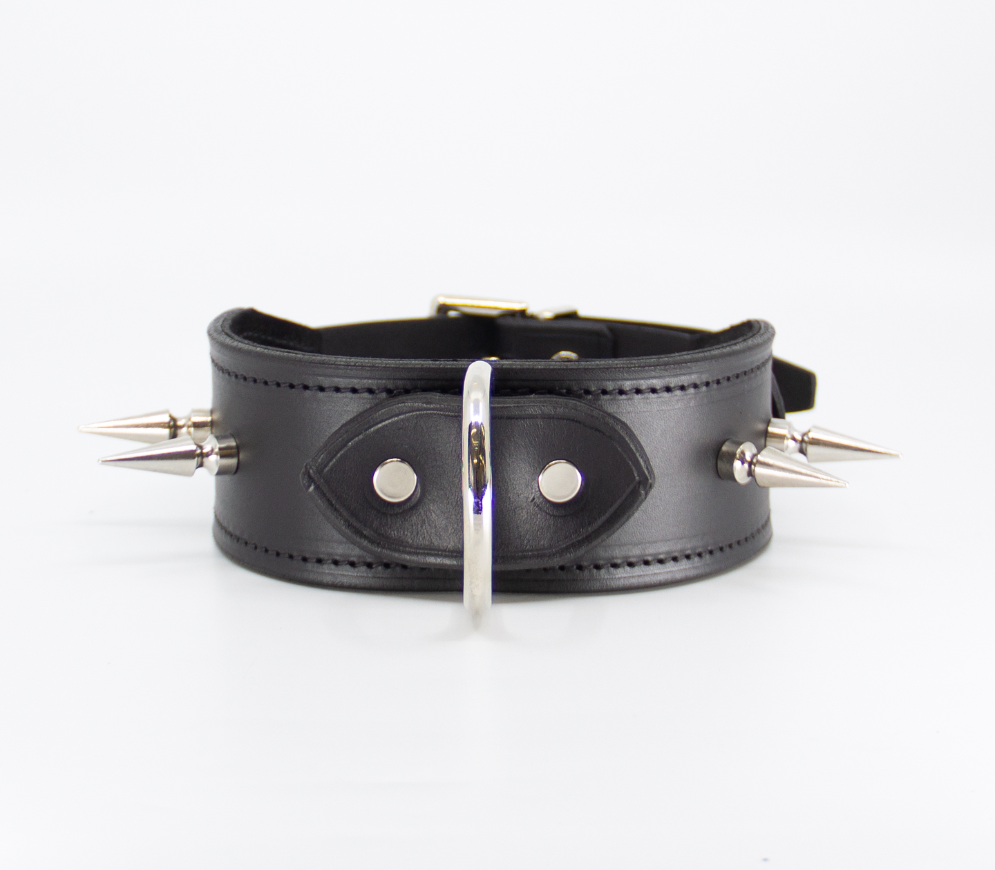 Love in Leather Unlined Black Leather Collar with Long Dog Spikes