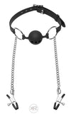 Master Series HINDER SILICONE BREATHABLE BALL GAG + NIPPLE CLAMPS