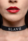 Master Series SLAVE Wordband Adjustable BDSM Silicone Collar  Black and White Choker