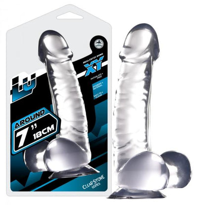 NMC LUXY 7 inch Clear Stone Series Realistic Dildo with Balls and Suction Cup