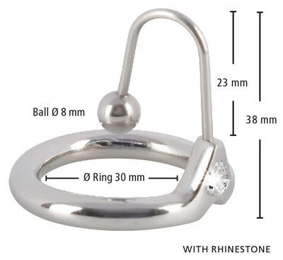 Orion Penis Plug Sterm Stopper with Glans Ring Ø 3 mm Stainless Steel with Rhinestone
