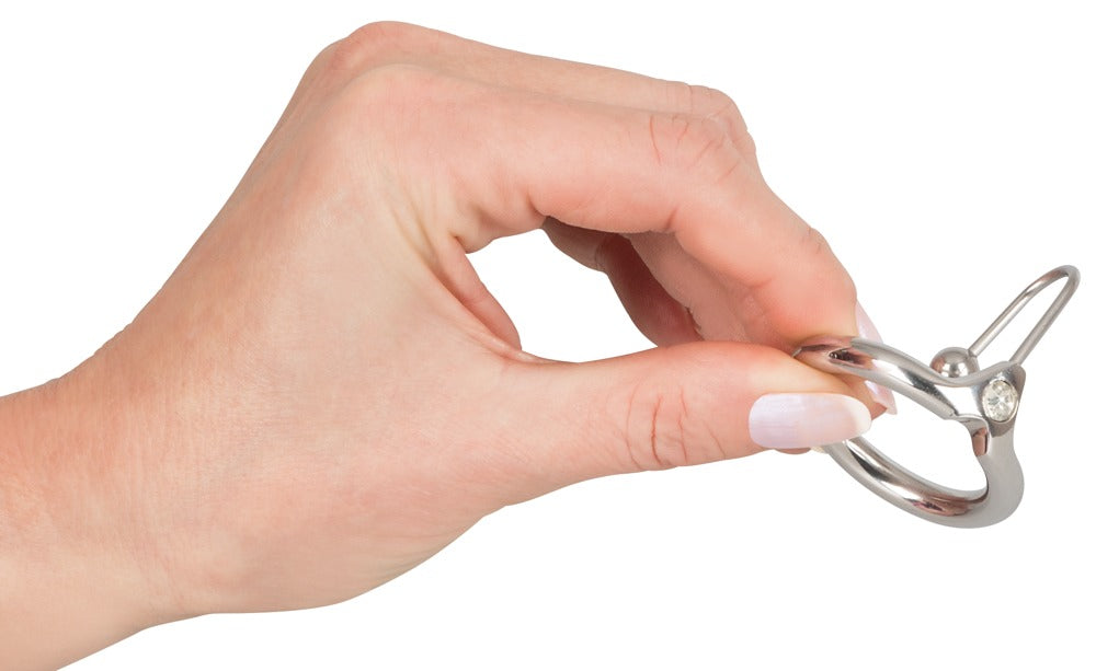 Orion Penis Plug Sterm Stopper with Glans Ring Ø 3 mm Stainless Steel with Rhinestone