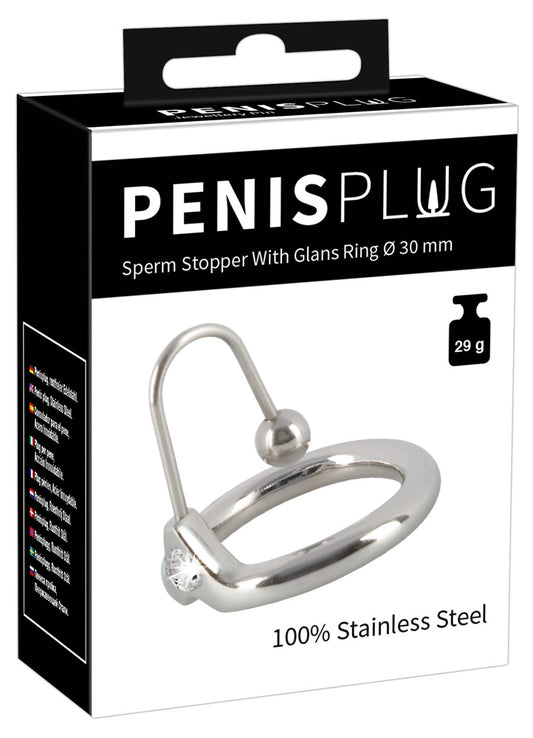 Orion Penis Plug Sterm Stopper with Glans Ring Ø 3 mm Stainless Steel with Rhinestone