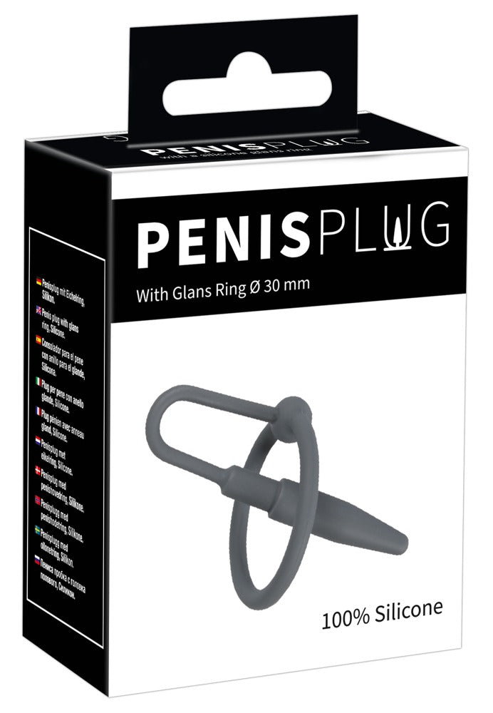 Orion Penis Plug with Glans Ring and Dilator Grey Silicone Penis Plug 