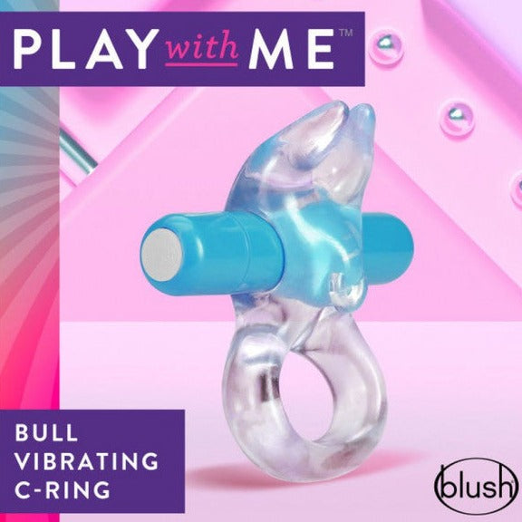 PLAY WITH ME BULL VIBRATING C RING Clear Rabbit Cock Ring with Tiffany Blue Bullet Vibrator