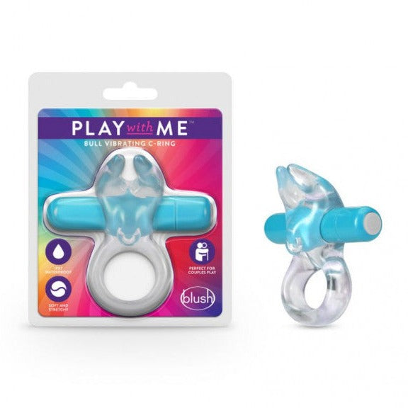 Play With Me Bull Vibrating C Ring - Clear Rabbit Cock Ring with Blue Bullet