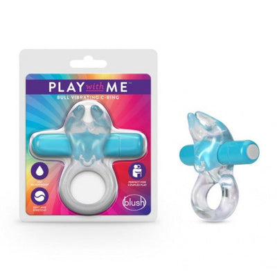 PLAY WITH ME BULL VIBRATING C RING Clear Rabbit Cock Ring with Tiffany Blue Bullet Vibrator