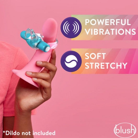 PLAY WITH ME BULL VIBRATING C RING Clear Rabbit Cock Ring with Tiffany Blue Bullet Vibrator