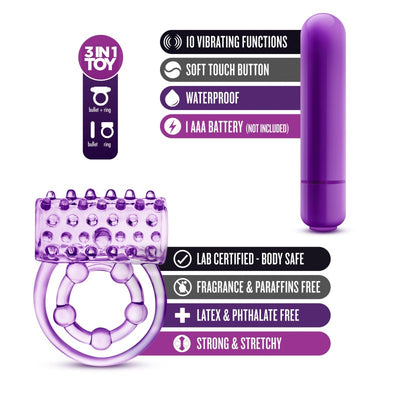 PLAY WITH ME THE PLAYER VIBRATING DOUBLE STRAP COCK and BALL RING with Purple Bullet Vibrator