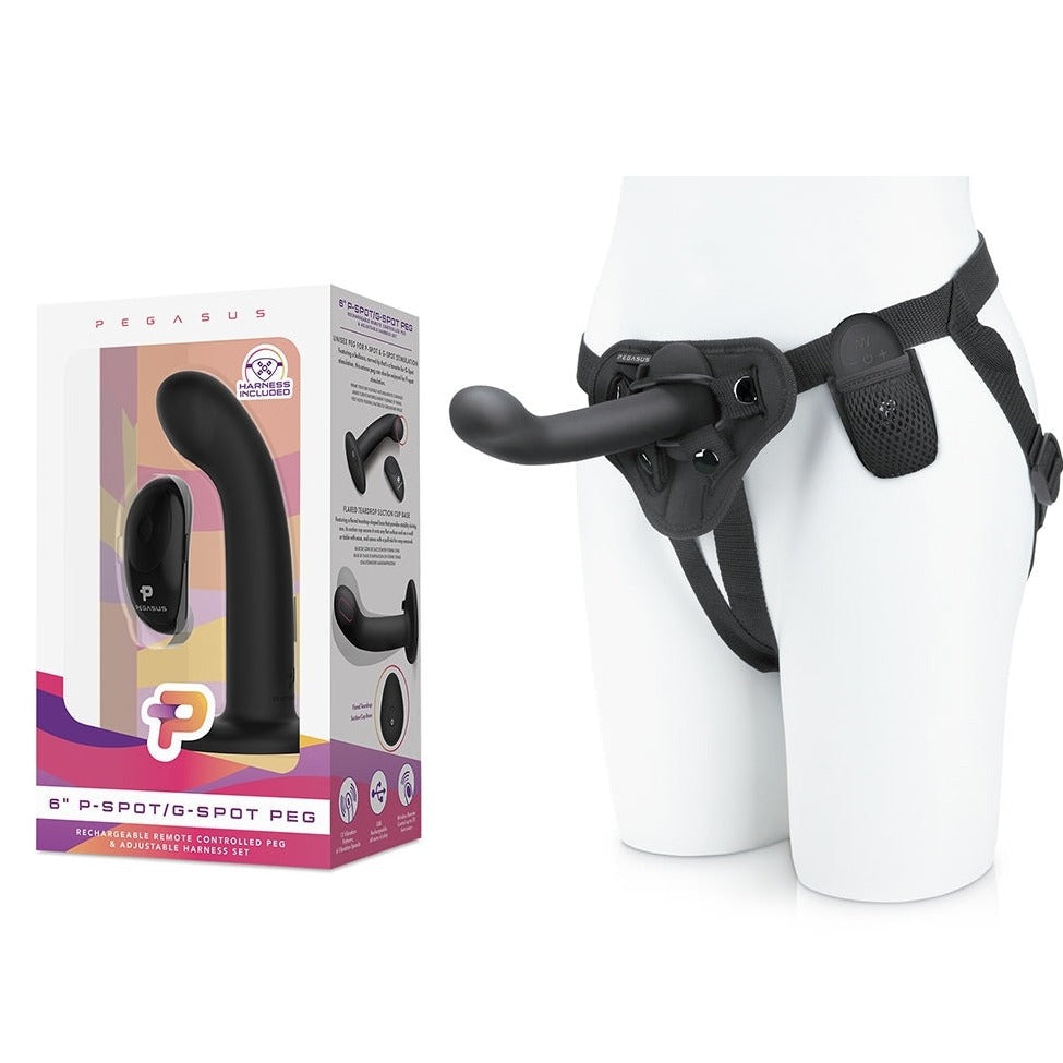 Pegasus 6 inch P-Spot / G-Spot Peg Rechargeable Remote Controlled Pegging Set includes Adjustable Harness