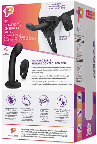Pegasus 6 inch P-Spot / G-Spot Peg Rechargeable Remote Controlled Pegging Set includes Adjustable Harness