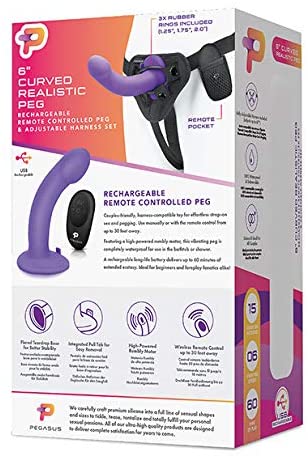 Pegasus 6 inch Curved Realistic G-Spot/ P-Spot Peg Rechargeable Remote Controlled Pegging Set includes Adjustable Harness
