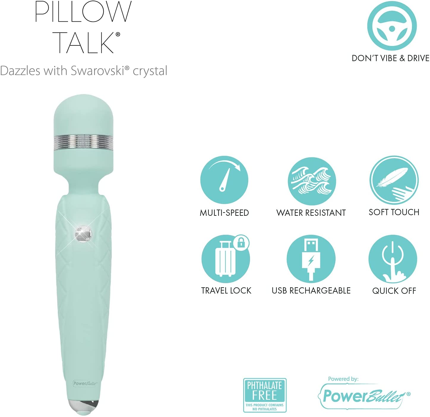 Pillow Talk CHEEKY Rechargeable Powerful Body Wand Massager with Swarovski Crystal