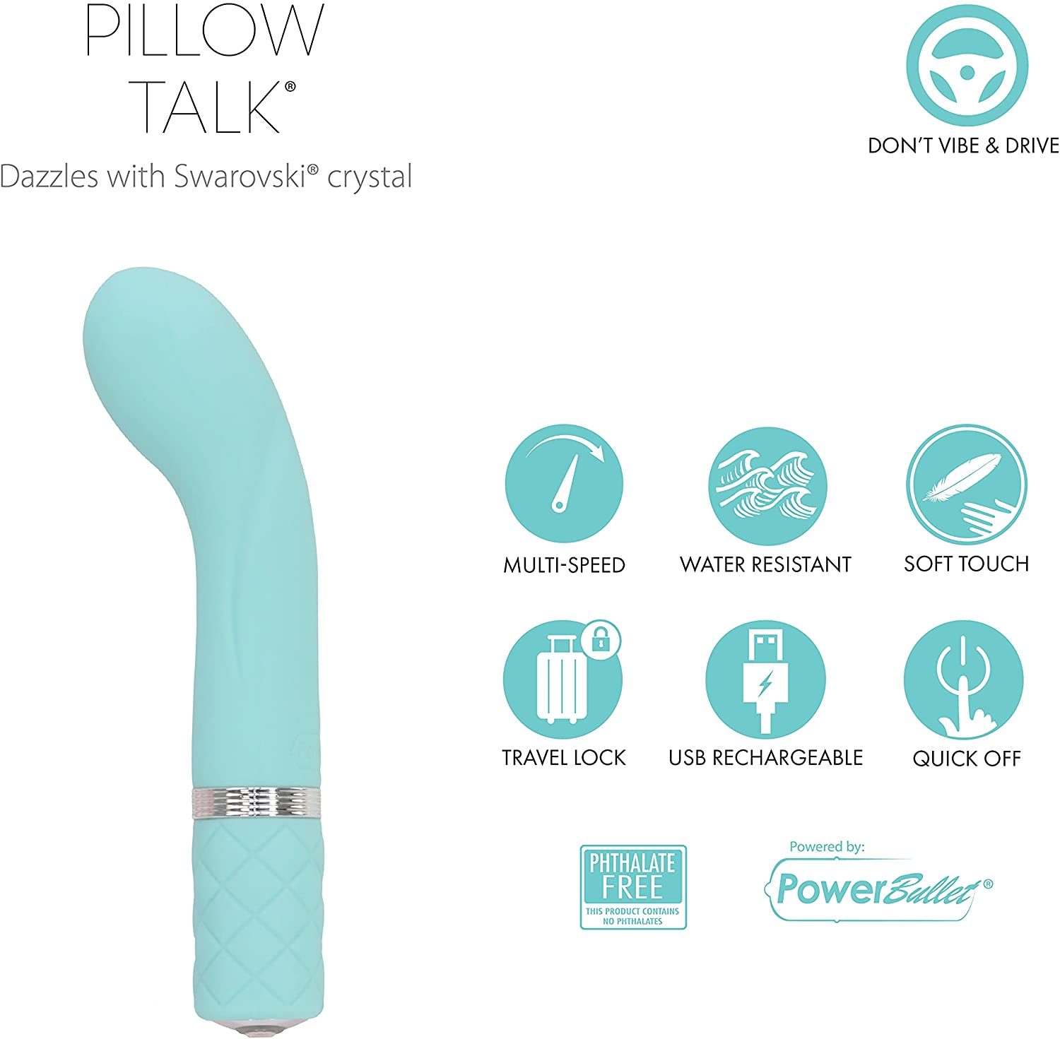 Pillow Talk RACY Powerful Rechargeable Mini G Spot Vibrator with Swarovski Crystal