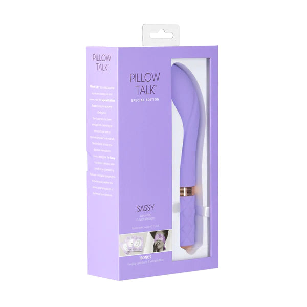 Pillow Talk SASSY Powerful Rechargeable G Spot Vibrator with Swarovski Crystal - Special Edition Sensual Kit - Purple Hue