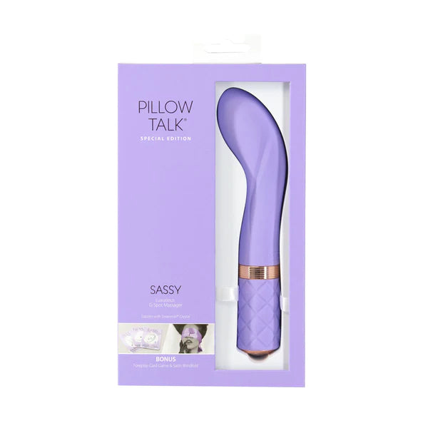Pillow Talk SASSY Powerful Rechargeable G Spot Vibrator with Swarovski Crystal - Special Edition Sensual Kit - Purple Hue