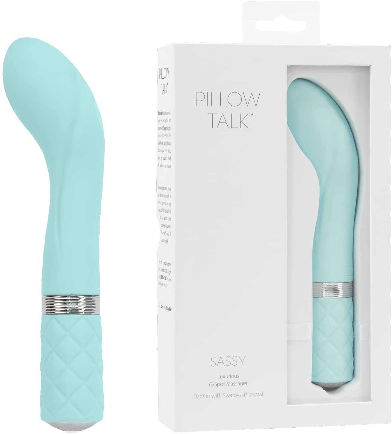 Pillow Talk SASSY Powerful Rechargeable G Spot Vibrator with Swarovski Crystal Teal Tiffany Teal
