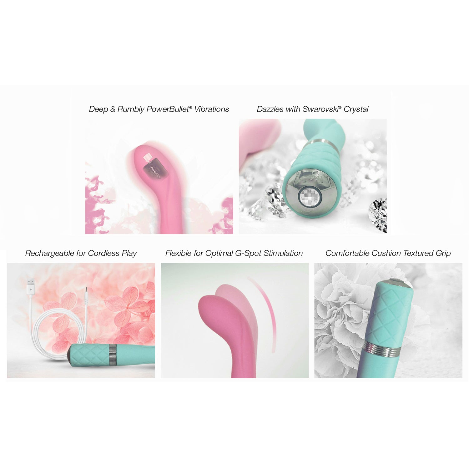 Pillow Talk Sassy Powerful Rechargeable Silicone G Spot Vibrator with Swarovski Crystal