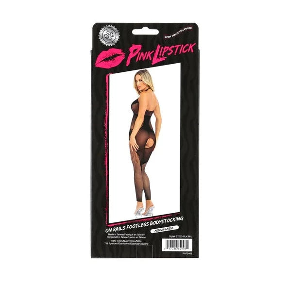 Pink Lipstick Lingerie ON RAILS FOOTLESS BODYSTOCKING Black Open Crotch