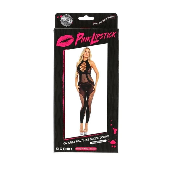 Pink Lipstick Lingerie ON RAILS FOOTLESS BODYSTOCKING Black Open Crotch
