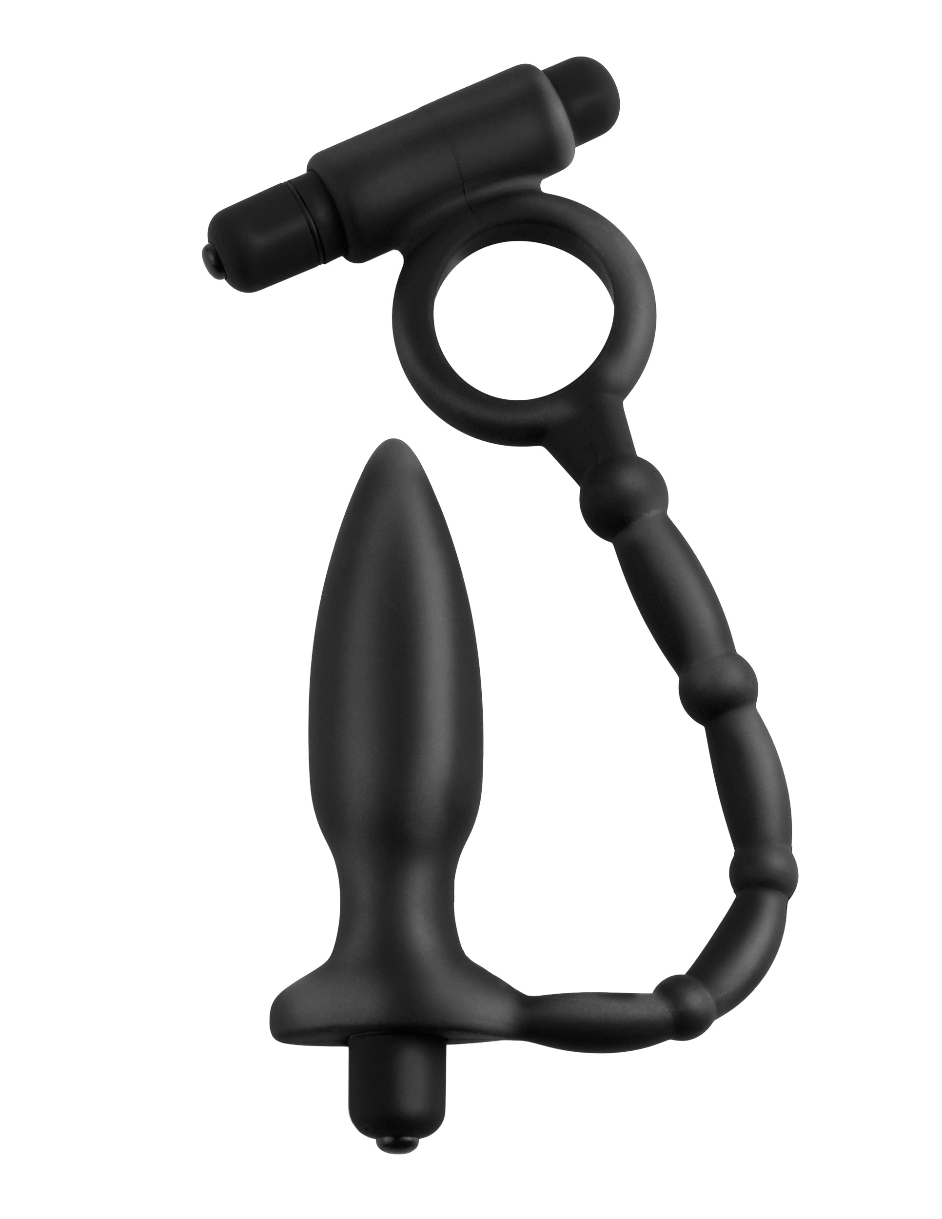 Pipedream Anal Fantasy Collection Ass Kicker with Cock Ring Black 4 inch Vibrating Butt Plug with Cock Ring