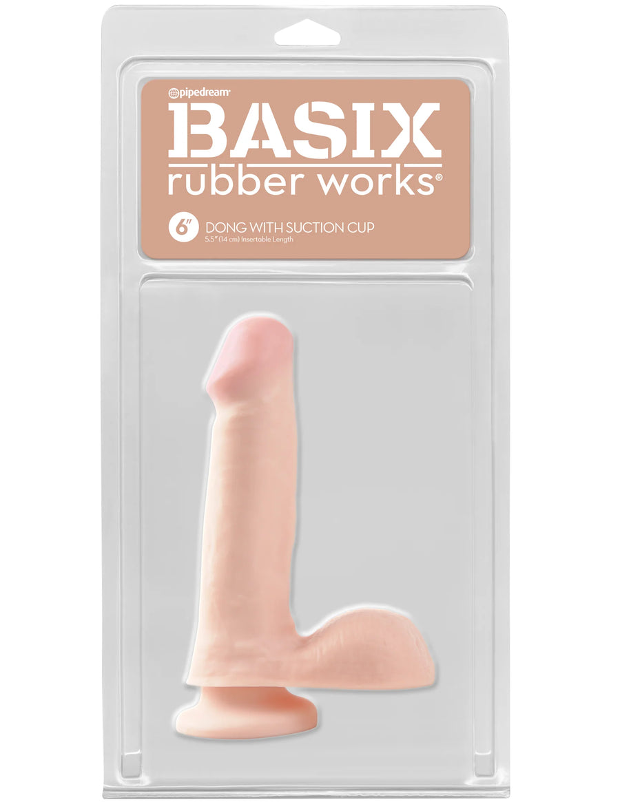 Pipedream Basix Rubber Works 6 inch Realistic Dildo with Balls and Suction Cup Mount Base 