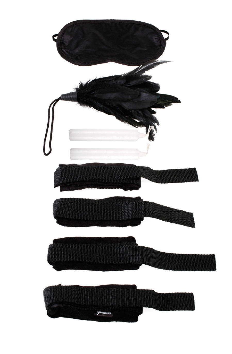 Pipedream Fetish Fantasy Series Beginner's Bondage Kit includes 4 Velvet Cuffs with Tethers + 1 Feather Tickler + 2 Candles