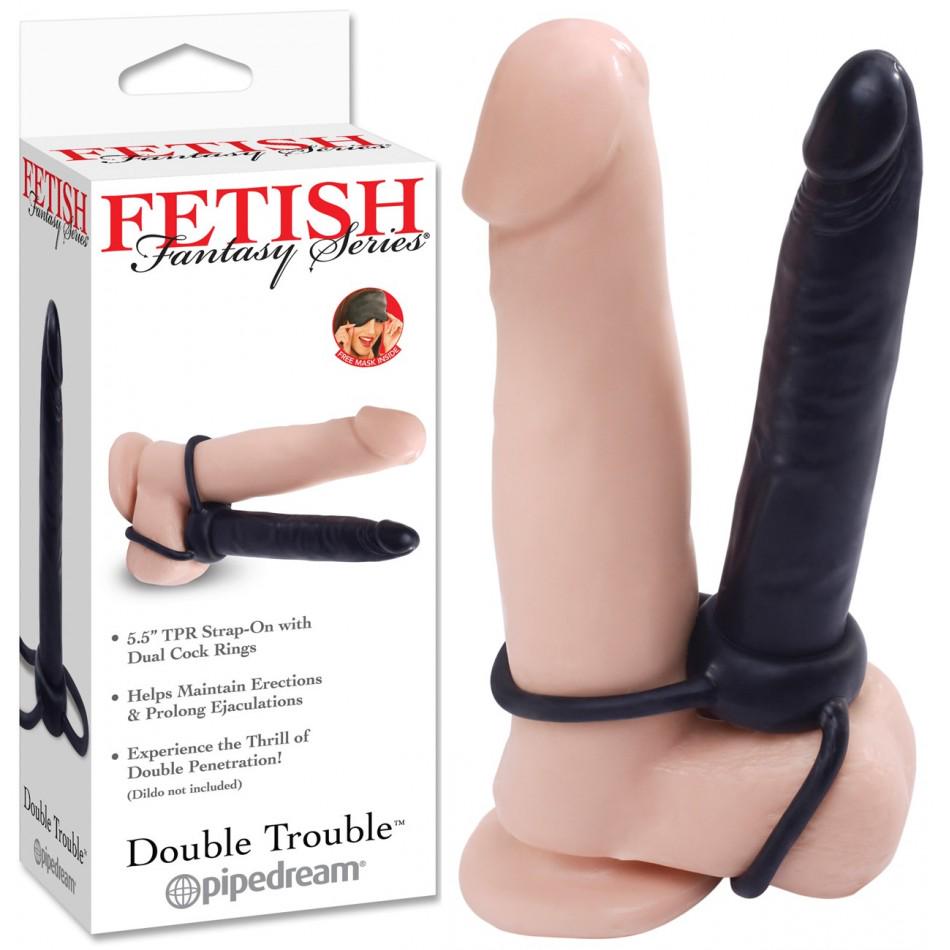 Pipedream Fetish Fantasy Series Double Trouble Double Penetration Strap-On Dildo with Dual Cock Rings
