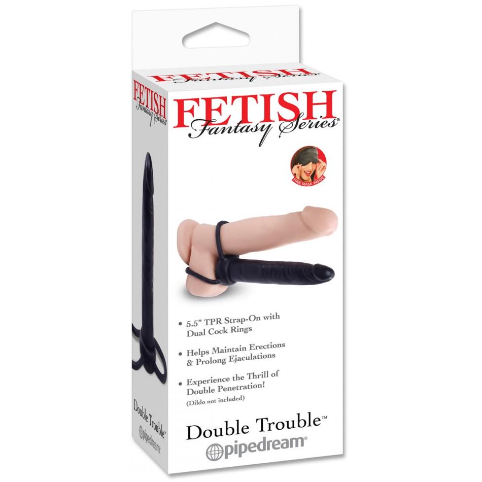 Pipedream Fetish Fantasy Series Double Trouble Double Penetration Strap-On Dildo with Dual Cock Rings